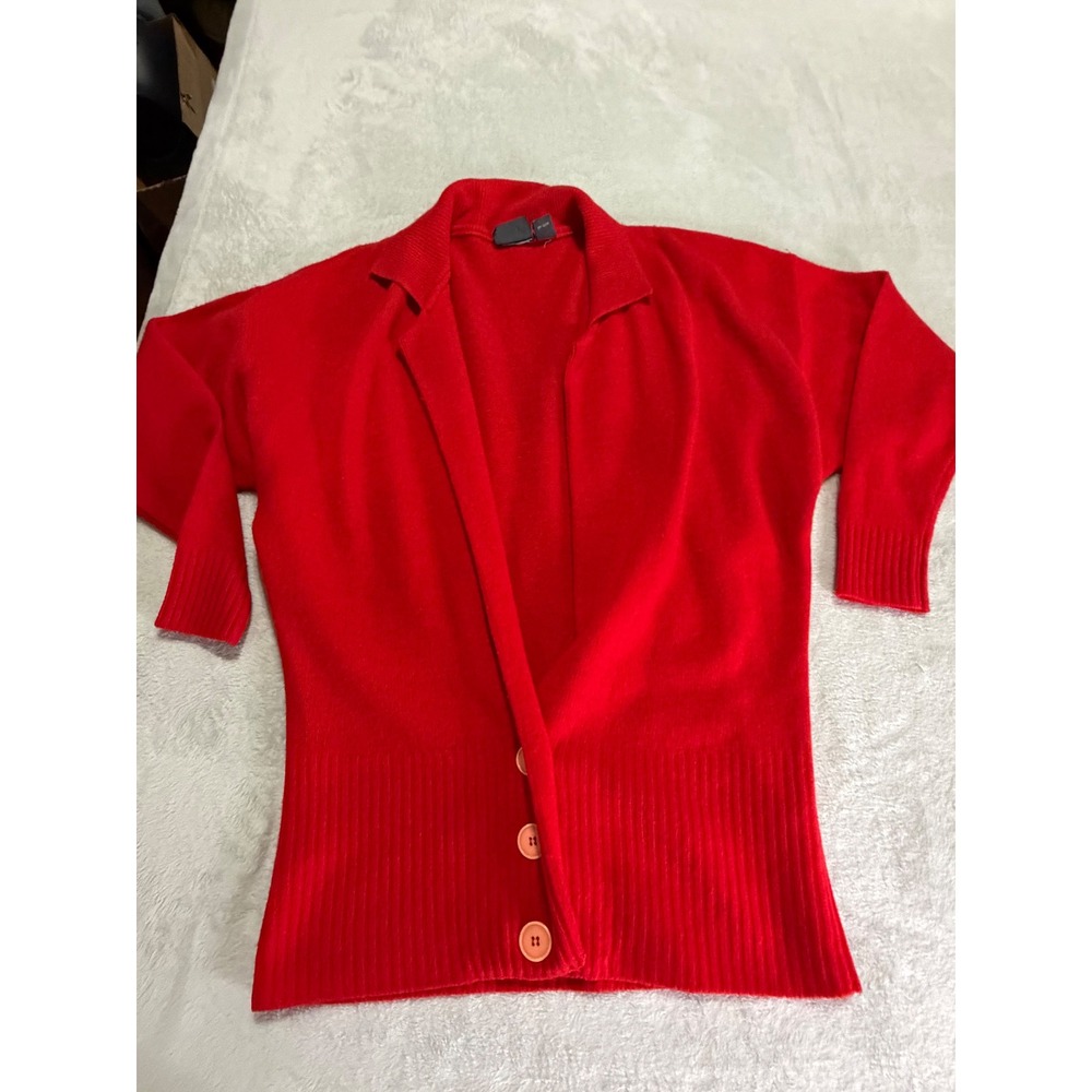 John Weitz Vintage Red Lambswool Angora Blend Collared Button Hem Cardigan M - Picture 6 of 10